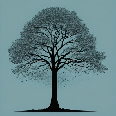 Silhouette of tree losing leaves