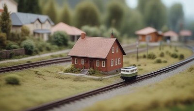 Model train passing house