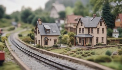 Model train village scene