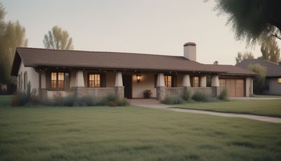 Suburban house with porch lights