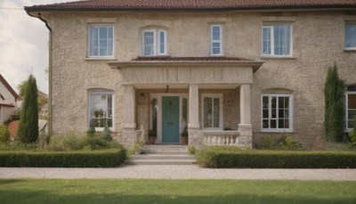 Stone house with blue door