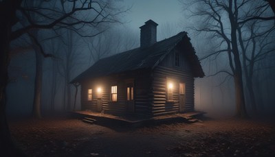 Cabin in the woods at night