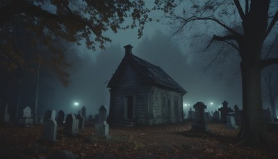 Graveyard chapel at night
