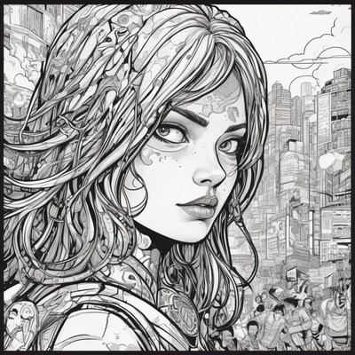 Woman in futuristic city