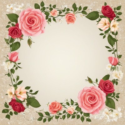 Floral frame with pink roses