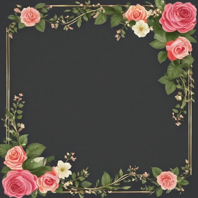 Floral frame with gold border