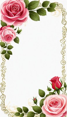 Pink and red rose floral border