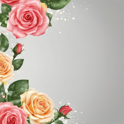 Pink and yellow roses on grey background