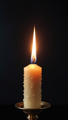 Single candle burning in darkness