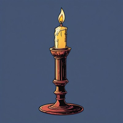 Lit candle on wooden candlestick