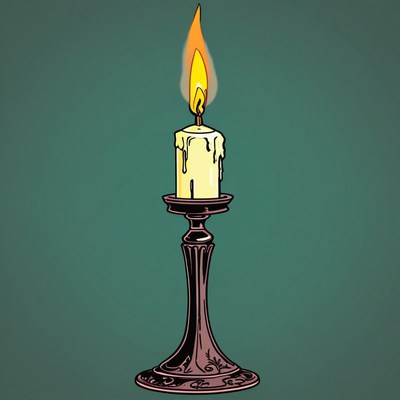 Lit candle on ornate stand