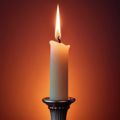 Single candle in a candelabra