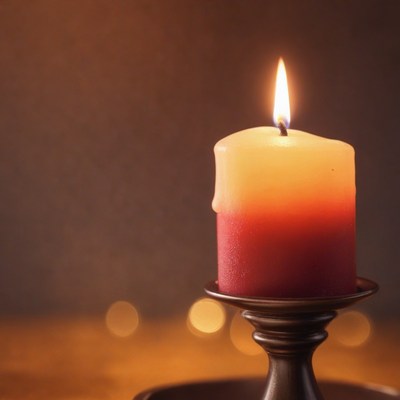 Single candle burning in candleholder
