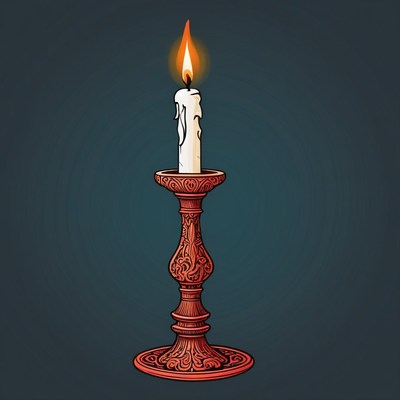 Ornate candle holder with burning candle