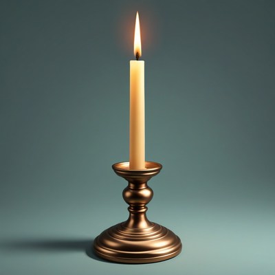 Single candle burning in brass candlestick