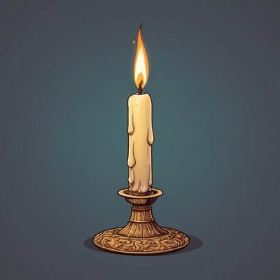 Lit candle on ornate candlestick