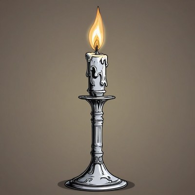 Lit candle on silver candlestick
