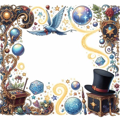 Magical frame with bird and hat