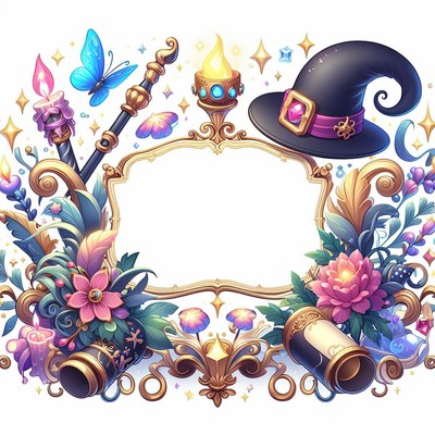 Magical frame with witch hat