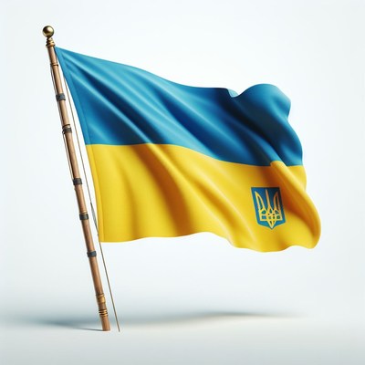 Ukrainian flag waving on pole