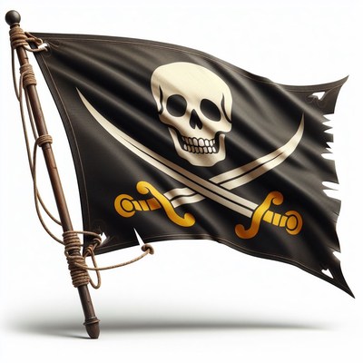 Pirate skull and crossbones flag waving