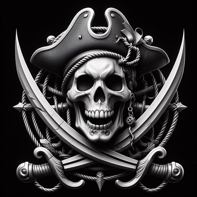 Pirate skull with swords and rope