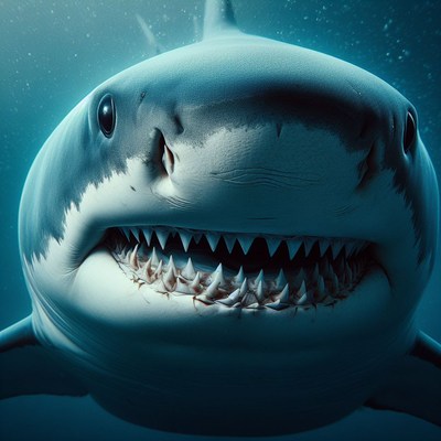 Great white shark underwater close-up