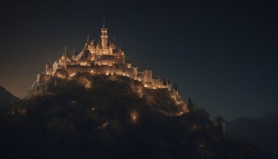 Castle on a hill at night