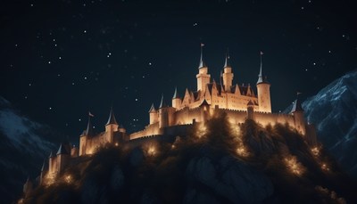 Illuminated castle on a starry night
