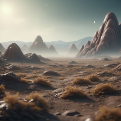 Desert landscape with mountains and stars