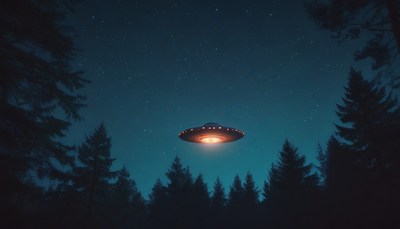 Ufo over forest at night