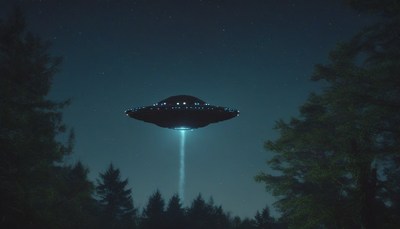 Ufo over forest at night