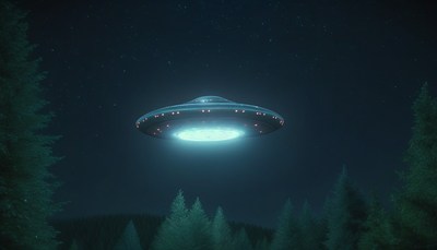 Ufo hovering over forest at night