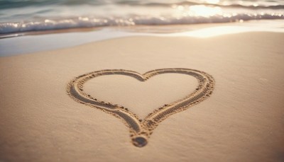 Heart drawn in beach sand