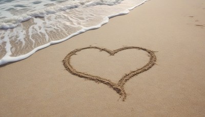 Heart drawn in sand on beach