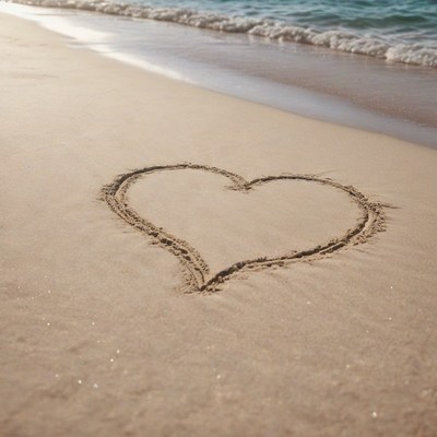 Heart drawn in beach sand