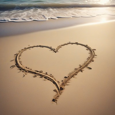 Heart drawn in beach sand