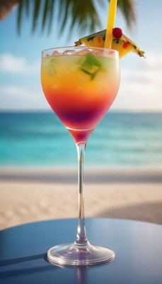 Tropical cocktail on beach table