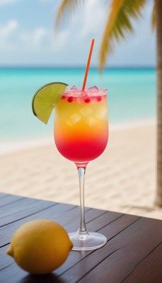 Tropical cocktail on beach table