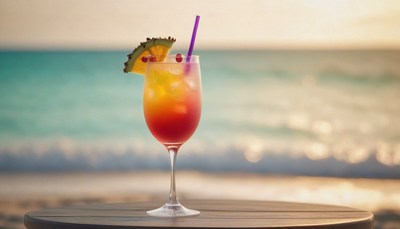 Tropical cocktail on beach table