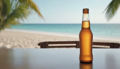 Beer bottle on beach table