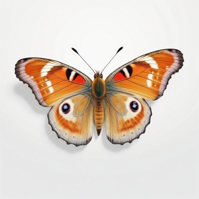 European peacock butterfly on white background
