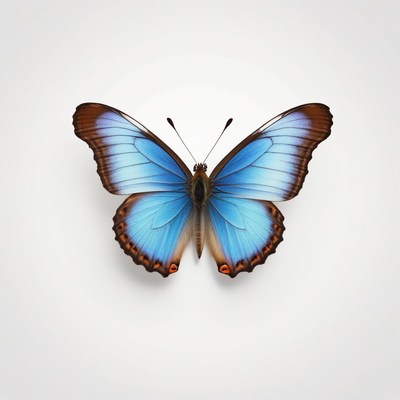 Blue morpho butterfly on white background