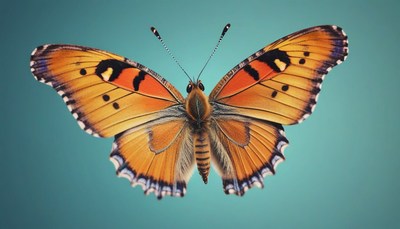 Orange butterfly on teal background