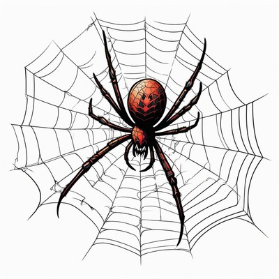Red spider in web illustration