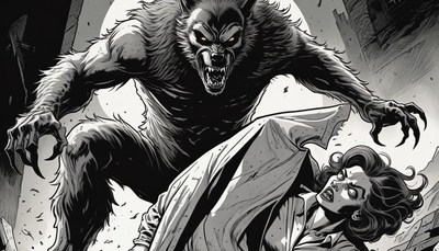 Werewolf attacking woman in urban setting