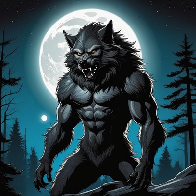 Werewolf under full moon