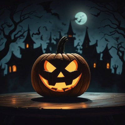 Carved pumpkin before haunted house