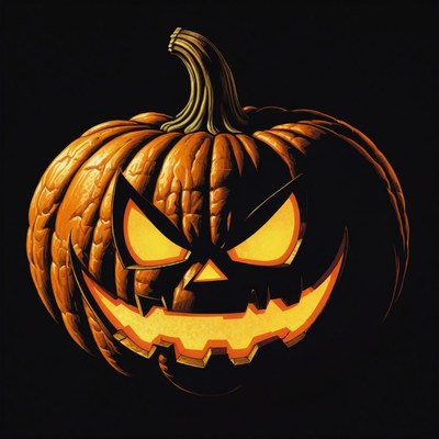 Carved pumpkin with glowing eyes
