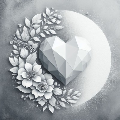 Geometric heart with flowers and moon
